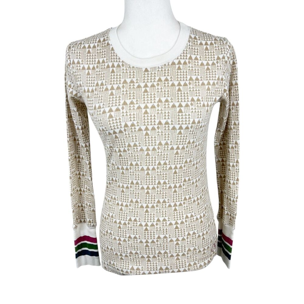 OP Sweater Women Medium White Brown Pullover Graphic Waffle Knit Crew Juniors